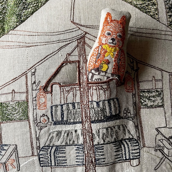 Coral and Tusk Embroidered Fox Camping "Pocket" Pillows - Picture 3 of 5